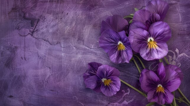 Purple background enhances Viola flowers photograph