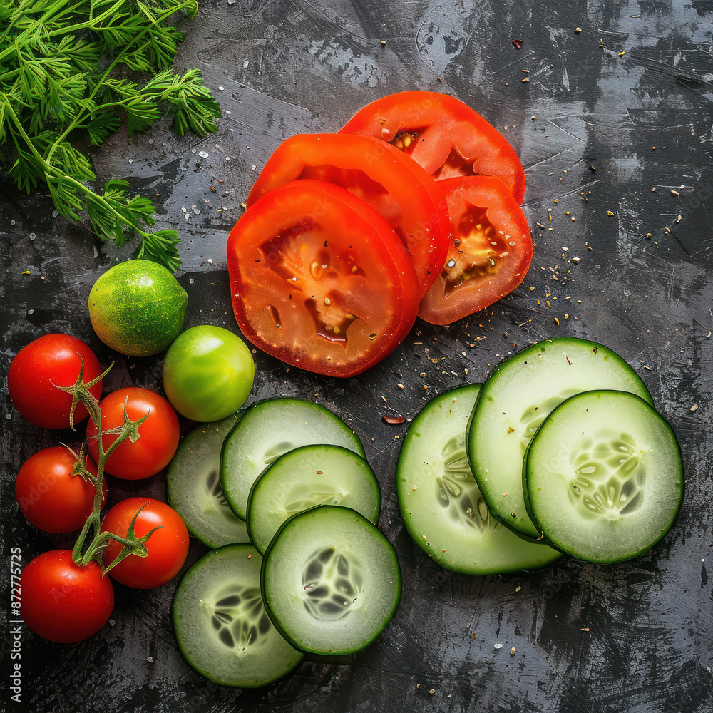 Sticker Vegetable slices of cucumbers and tomatoes