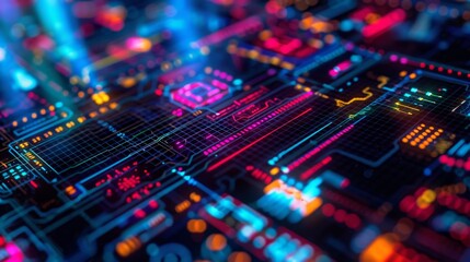 Obraz premium Futuristic Circuit Board with Neon Lights.