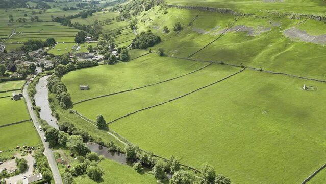Kettlewell village in farmland, Wharfedale valley, North Yorkshire, England