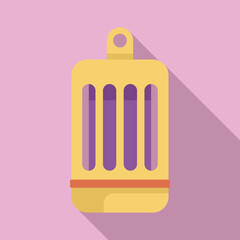 Empty birdcage hanging with open door icon, flat style