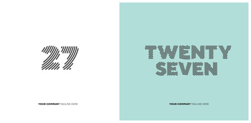Number or Digit 27 twenty seven, with line effect editable vector.

