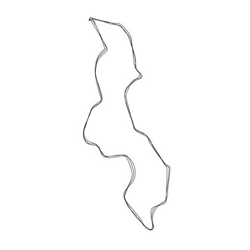 recommend clip art: Malawi country simplified map.Thin triple pencil sketch outline isolated on white background. Simple vector icon