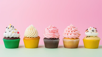 Indulge in a delightful array of frosted cupcakes, bursting with vibrant colors and flavors that are perfect for any occasion.