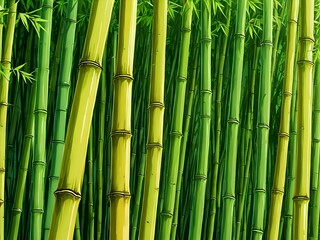 Fototapeta premium Lush green bamboo stalks with sunlight filtering through.
