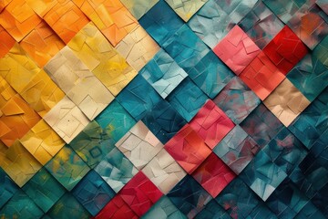 An abstract pixelated pattern made from paper, creating a visually engaging texture background.