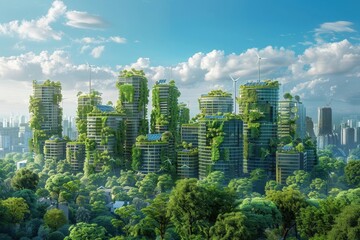 Obraz premium A thriving green city on Earth, exemplifying world environment and sustainable development concepts.