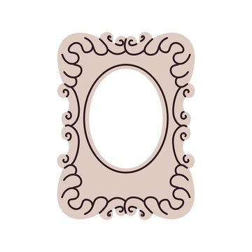 recommend clip art: Painting frame, decorative vintage baguette for picture. Traditional art gallery decoration in Victorian antique style. Baroque carved border. Flat vector illustration isolated on white background