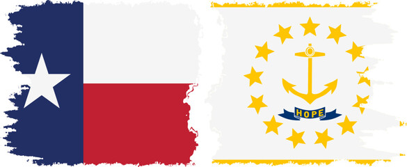 Rhode Island and Texas states grunge brush flags connection vector
