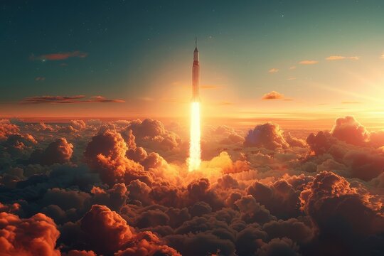 Artistic depiction of a symbolic rocket launch representing business innovation and success.