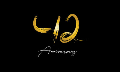 Number 42 Anniversary Handwriting Gold Abstract Logo