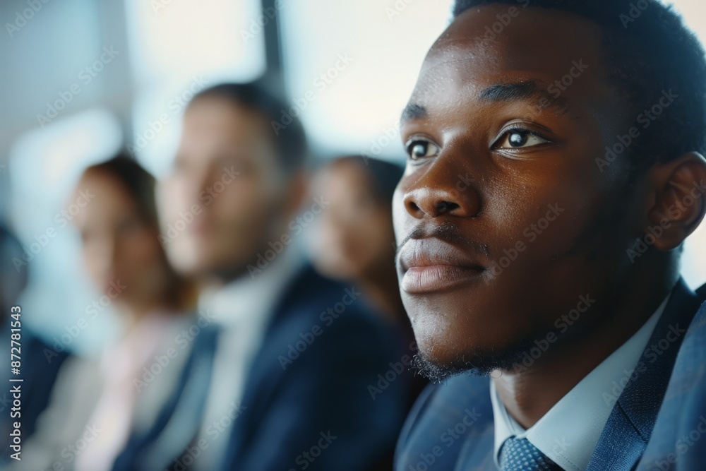 Aufkleber a group of professionals in a modern office environment attending a business meeting, focusing on on