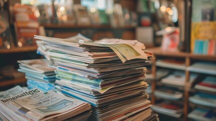 Stack of Books on a Shelf in a Bookstore.