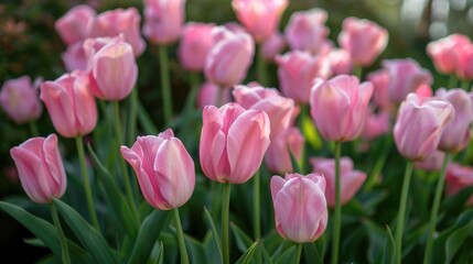 Fototapeta premium Pink tulips in large beautiful bunch shaded