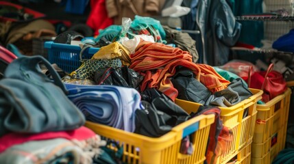 Clothes and Other Items in Yellow Crates.
