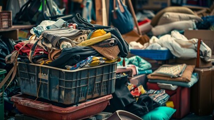 A Pile of Clothes in a Plastic Crate.