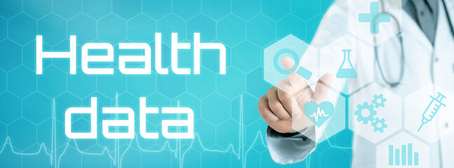 Doctor touching an icon on a futuristic interface - Health data
