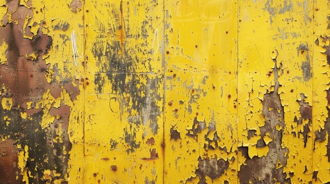 Old yellow painted metal background with signs of wear and rust suitable for text placement