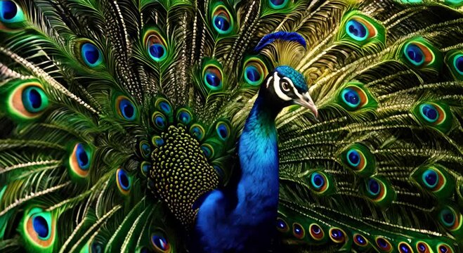 Beautiful colorful peacock in a park.