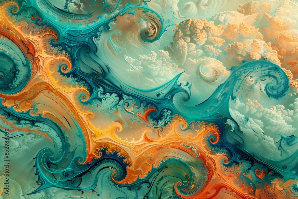 Poster A captivating abstract image featuring a swirl of vibrant colors and intricate patterns, evoking a sense of chaos and beauty through dynamic movement and rich textures.