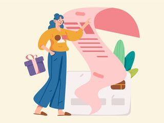 Credit card bill character flat vector concept operation hand drawn illustration
