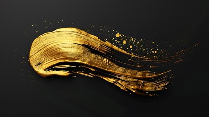 A black background with a gold brush stroke, minimalistic and artistic, vibrant colors, ultra HD high quality