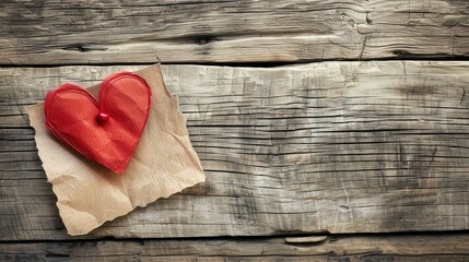 Valentine s theme with red heart paper and love message on vintage wood