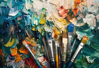 Fototapeta premium Colorful Artist Palette With Paintbrushes