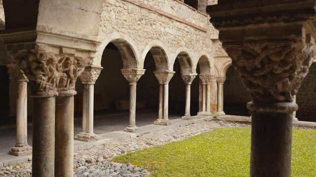Inside view of Saint Lizier Cathedral in Occitanie, France. Vacant.