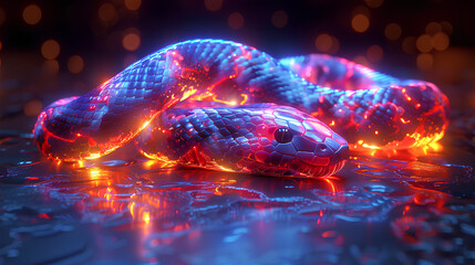 glass snake neon color 3d rendering element