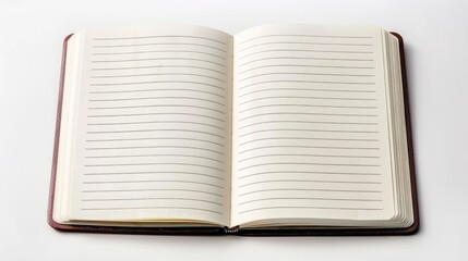 Blank lined notebook on white background