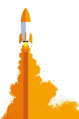 Fototapeta premium A rocket drawing, depicted as lifting off, with an orange and yellow splatter at its base