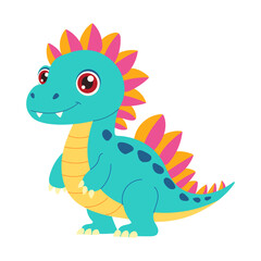 A cartoon dinosaur with a big smile on its face. The dinosaur is blue and has a lot of colorful spikes on its back