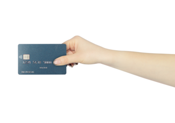 plastic card, credit card with chip in hand, outstretched hand with plastic card isolated from background