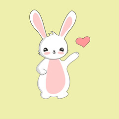 Cute cartoon hare with a heart