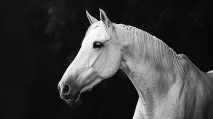 Obraz premium Fine art photograph of a White Arabian horse in black and white
