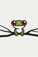 Fototapeta premium A frog perched on a tree branch dons red glasses against a pristine white backdrop