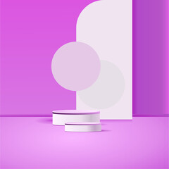 3d background product featuring podium scene with geometric platform. 3d vector rendering of background with podium. stand to show cosmetic products. Showcase stage in purple studio display pedestal