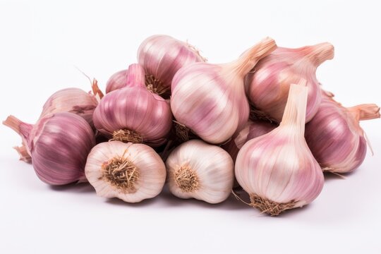 Whole garlic bulb displayed on a pristine white background for optimal visual impact