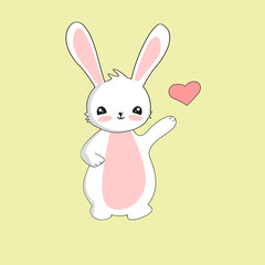 Cute cartoon hare with a heart