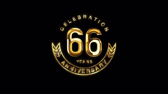 66th Golden Anniversary Celebration. Happy 66 Years Anniversary Animation in Gold Color on the Transparent Background, Alpha Channel. Great for greetings, celebrations, events, and gifts.