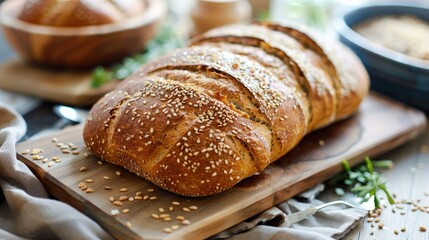 Emphasizing freshly baked multi grain bread