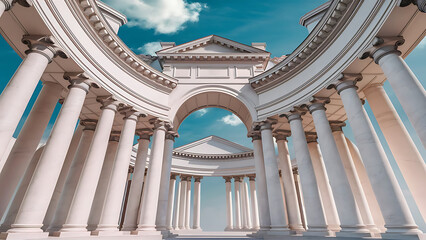 Obraz premium Blue Classical Architecture Colonnade Arch 3D Rendering