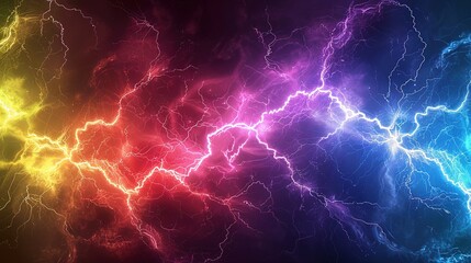 Vibrant Abstract Rainbow Lightning with Electric Light Effect on Black Background. High Resolution, Detailed Power and Energy Concept for Professional Use.