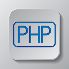 PHP simple icon vector. Flat design. Paper cut design. Cutted blue symbol with shadow. Gray badge button, gray background