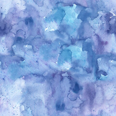 Seamless watercolor paint wash texture - blue and purple colors. Aquarelle pattern, wallpapers, wrapping paper design in high resolution
