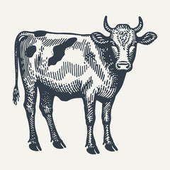 Ox. Vintage woodcut engraving style vector illustration.