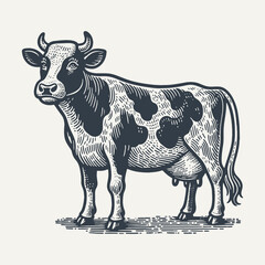 Cow. Vintage woodcut engraving style vector illustration.