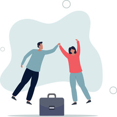 Team success winners, hi five or congratulation on business goal achievement.flat design.illustration with people.