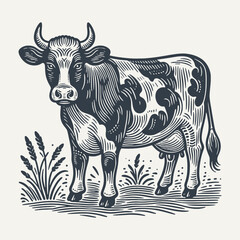 Cow. Vintage woodcut engraving style vector illustration.